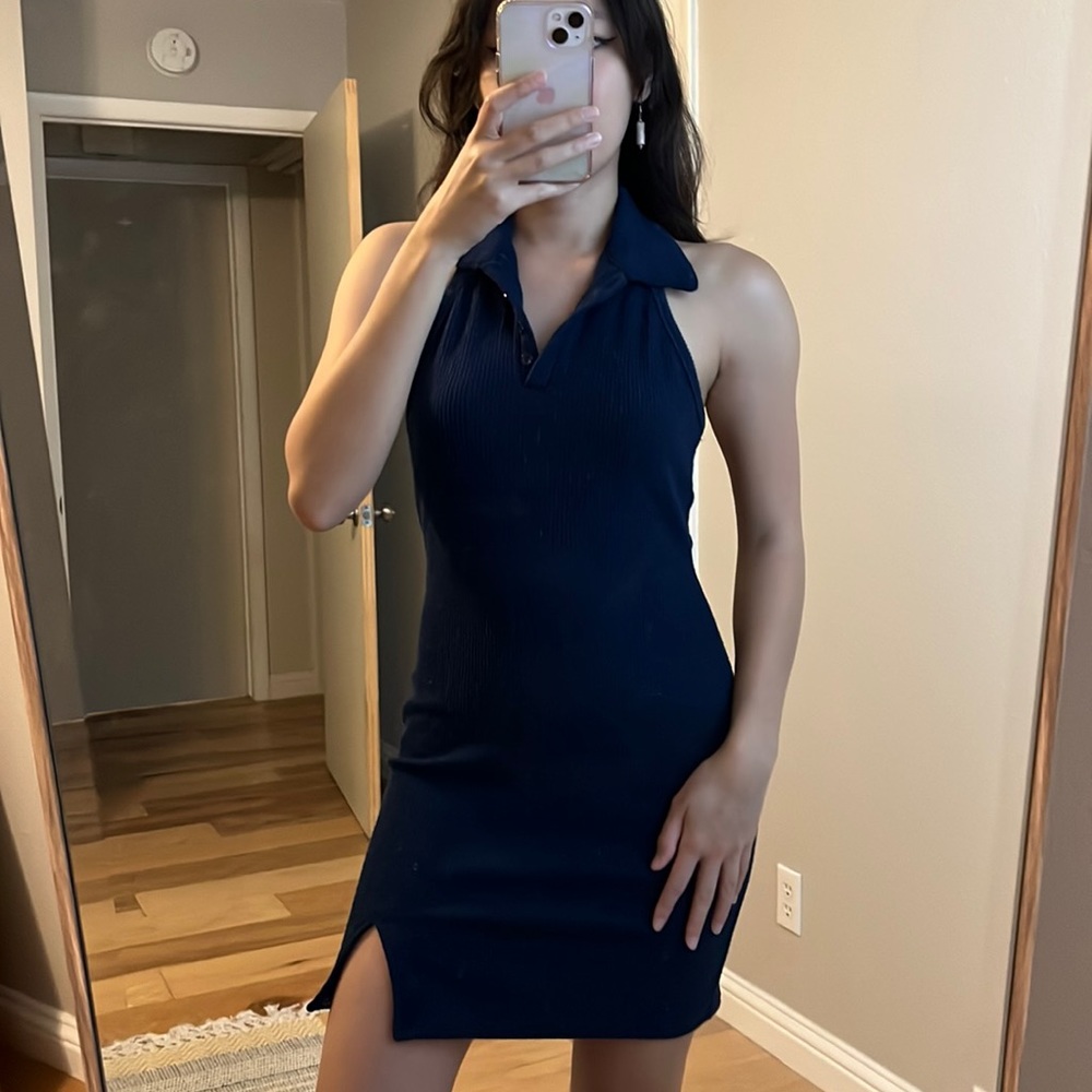 Navy halter polo dress